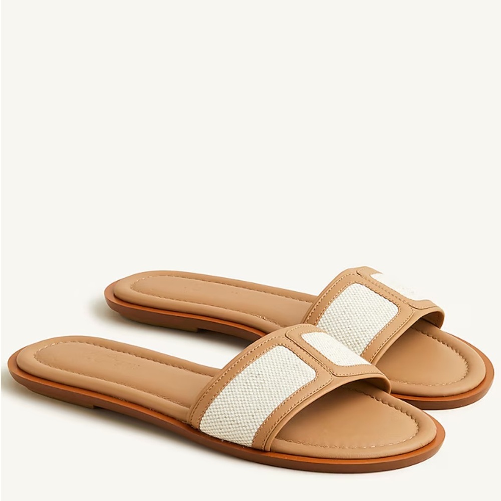 NWOT J.Crew Slide Sandals in Canvas and Leather